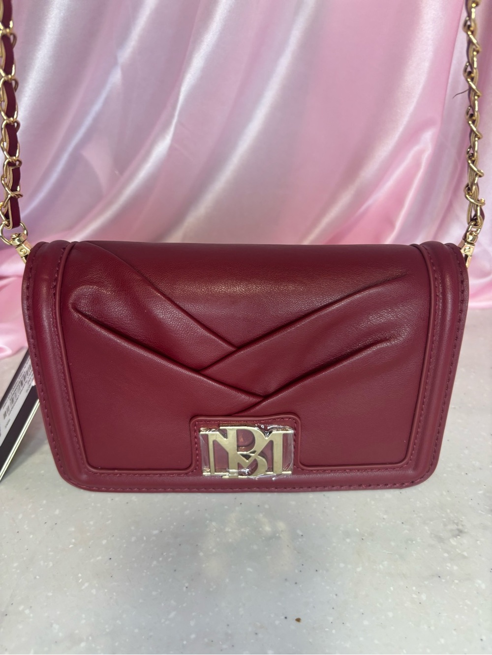 Women’s Burgundy Leather Chain-Shoulder Bag